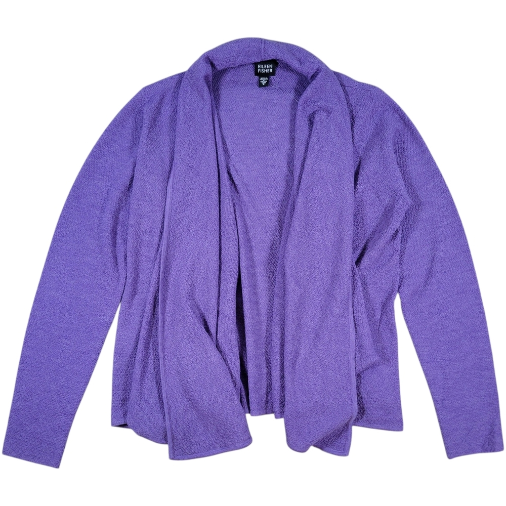 Eileen Fisher 100% Wool Cardigan Womens S Purple Open Front Washable Fine Crepe‎